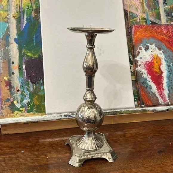 Silver Toned Candle Holder - Picture 2 of 8
